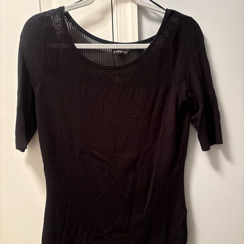 Express Black Mesh Panel Knit Top Size M 3/4 Sleeve